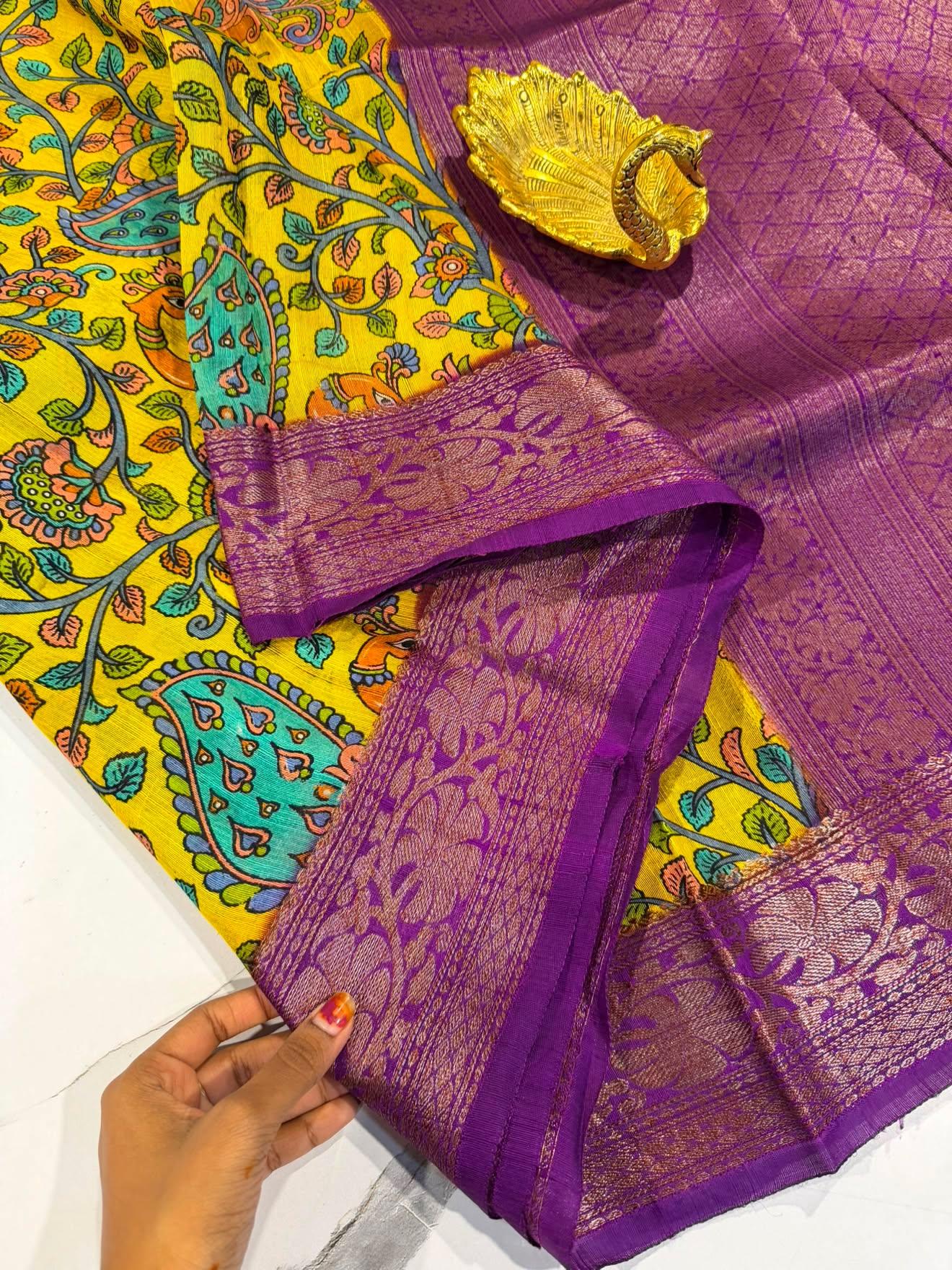 Dp-5900 yellow & purple dupion pattu