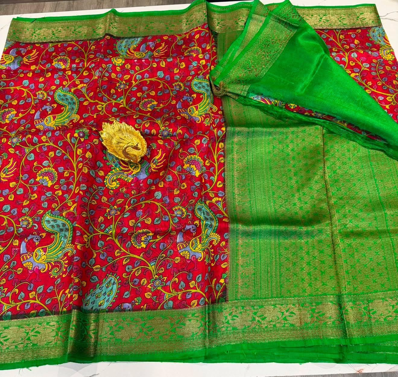 Dp-5900 red & green dupion pattu