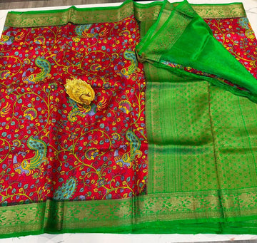 Dp-5900 red & green dupion pattu