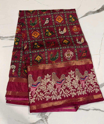 LD-P17 kora patola petit point work red saree