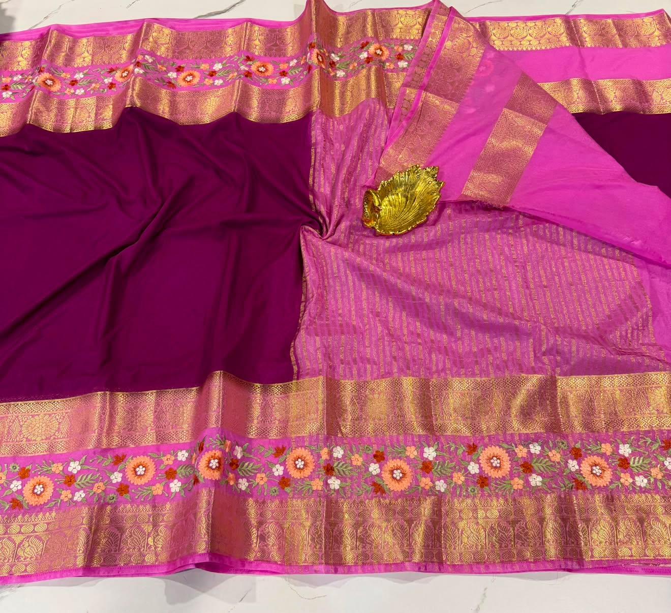 LD-M2 wine & pink semi Mysore saree