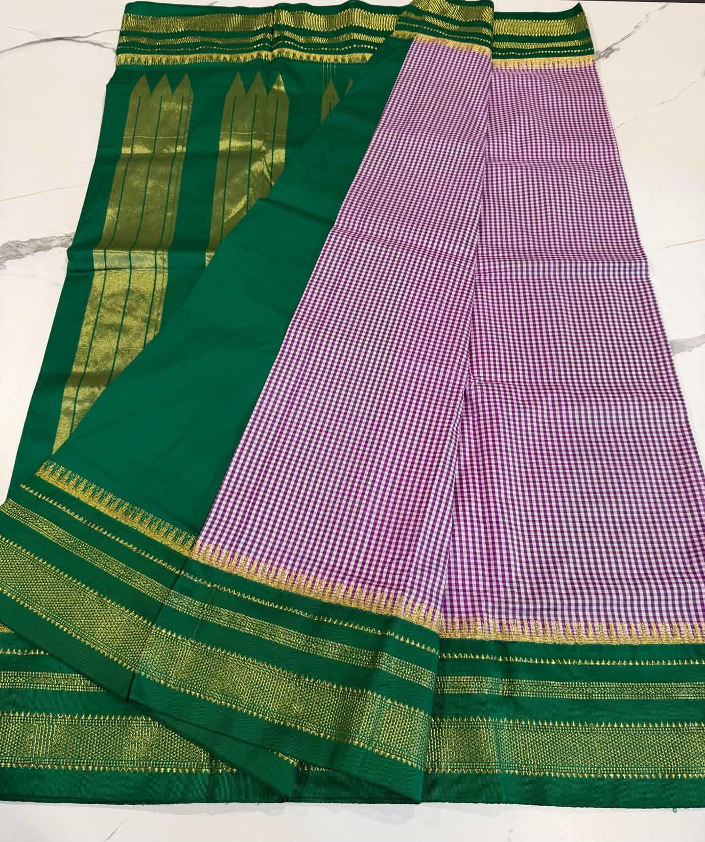 LD-N22 narayanapeta checks saree purple and green saree