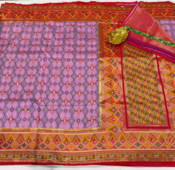 TT-3750 Patola lavender and pink tissue border saree