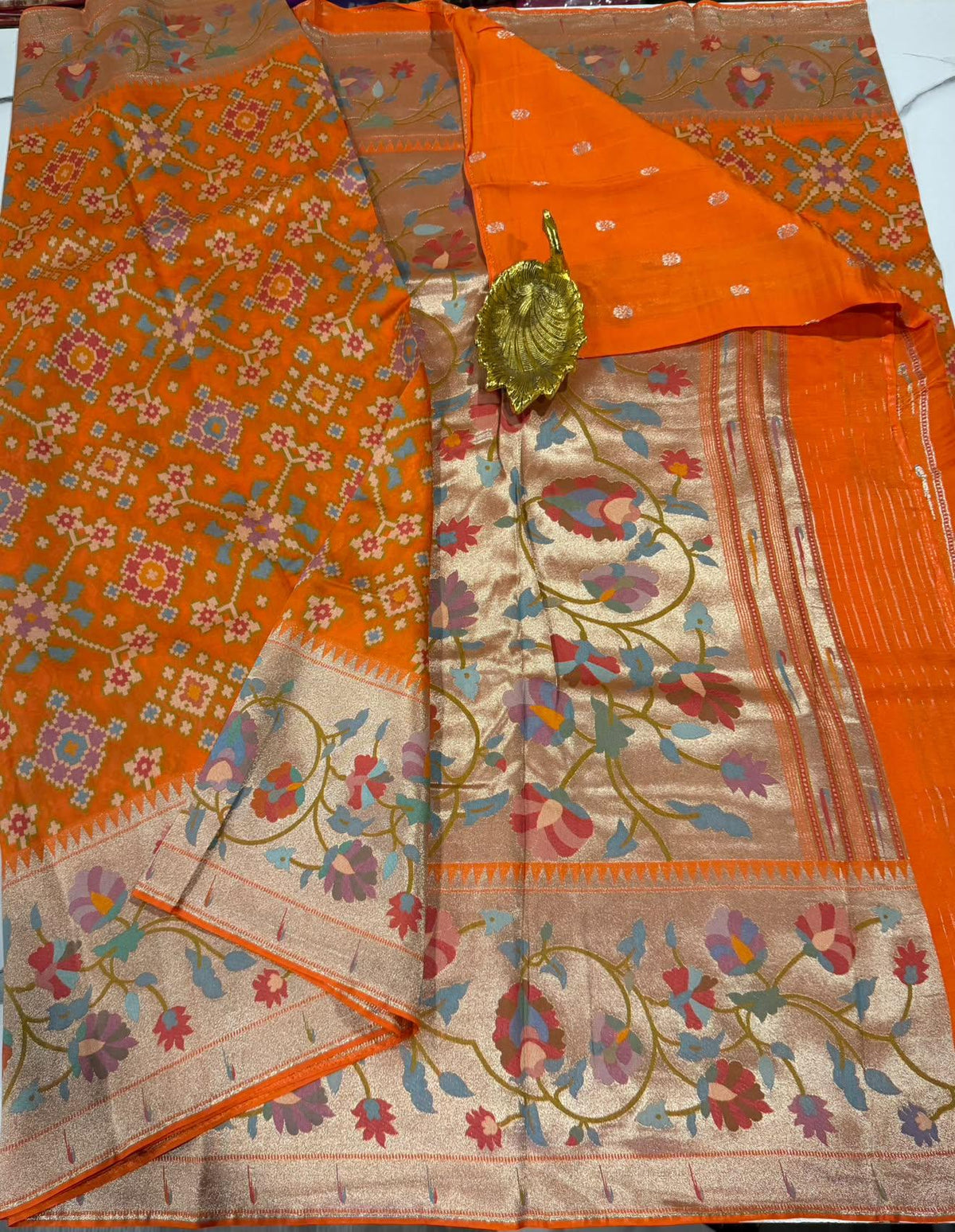 PZ-5999 Orange colour Fusion Patola paithani saree