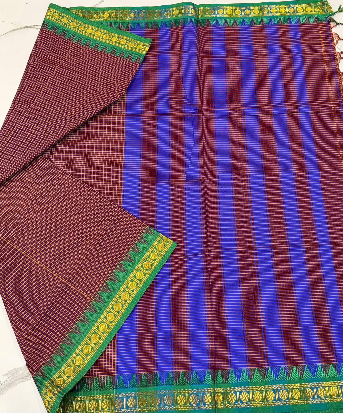KC-950 Wine nd blue kanchi cotton saree