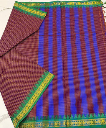 KC-950 Wine nd blue kanchi cotton saree