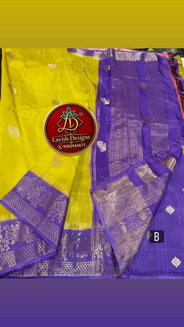 GM-1699 Mustured green nd lavender colour Banaras green mango saree
