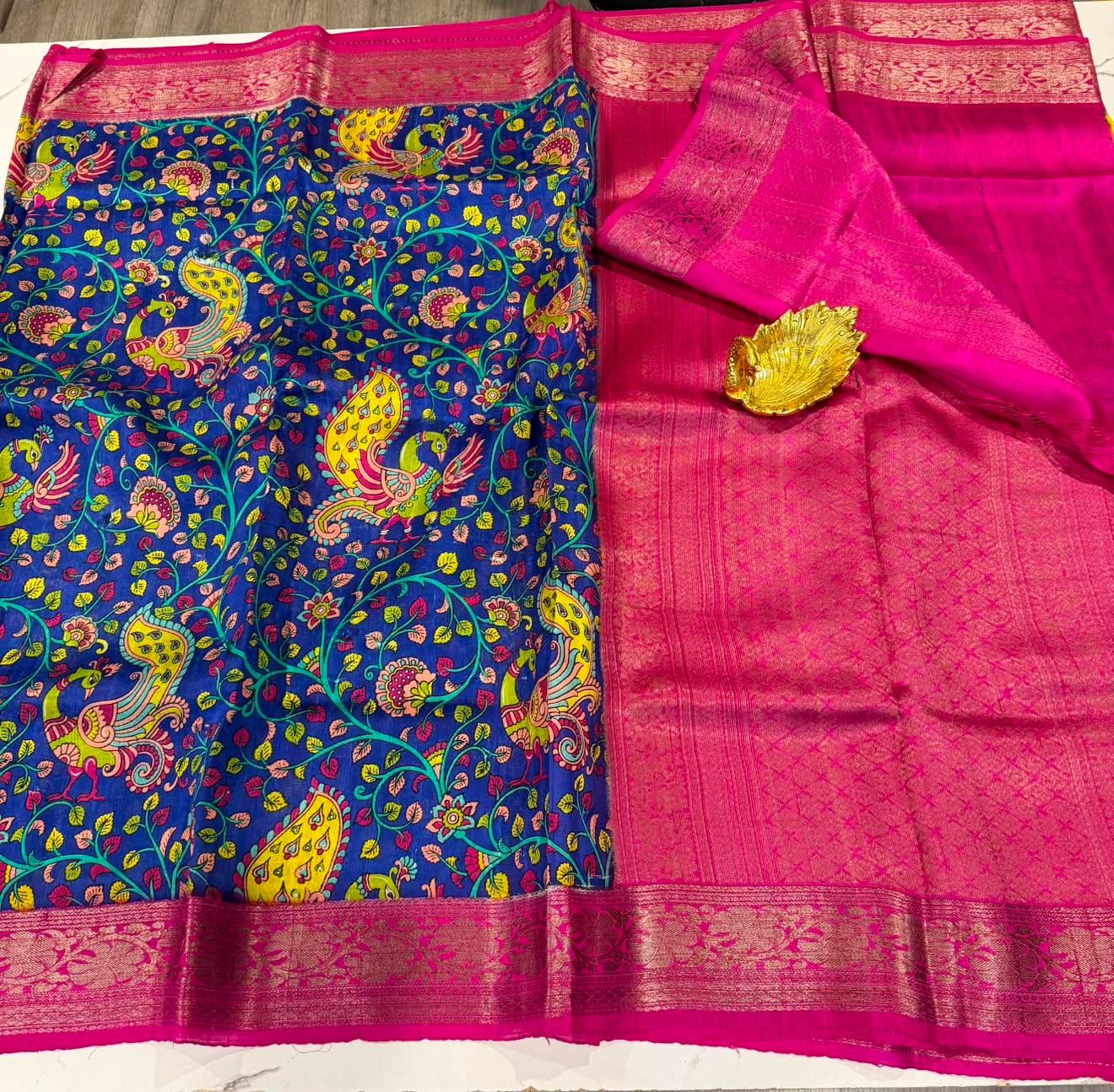 Dp-5900 blue & pink dupion pattu