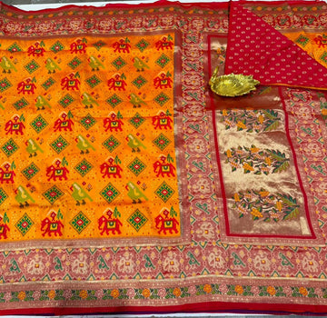 TT-3750 Patola yellow colour saree tissue borders
