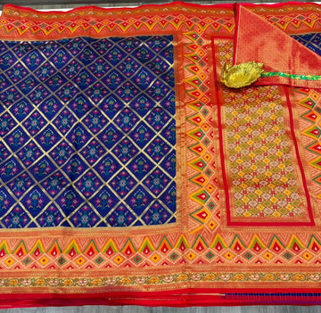 TT-3750 Patola dark blue and pink tissue borders saree