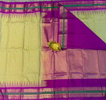 LD-G28 vintage Semi kanchi gadwal light green and gap boarder with checks
