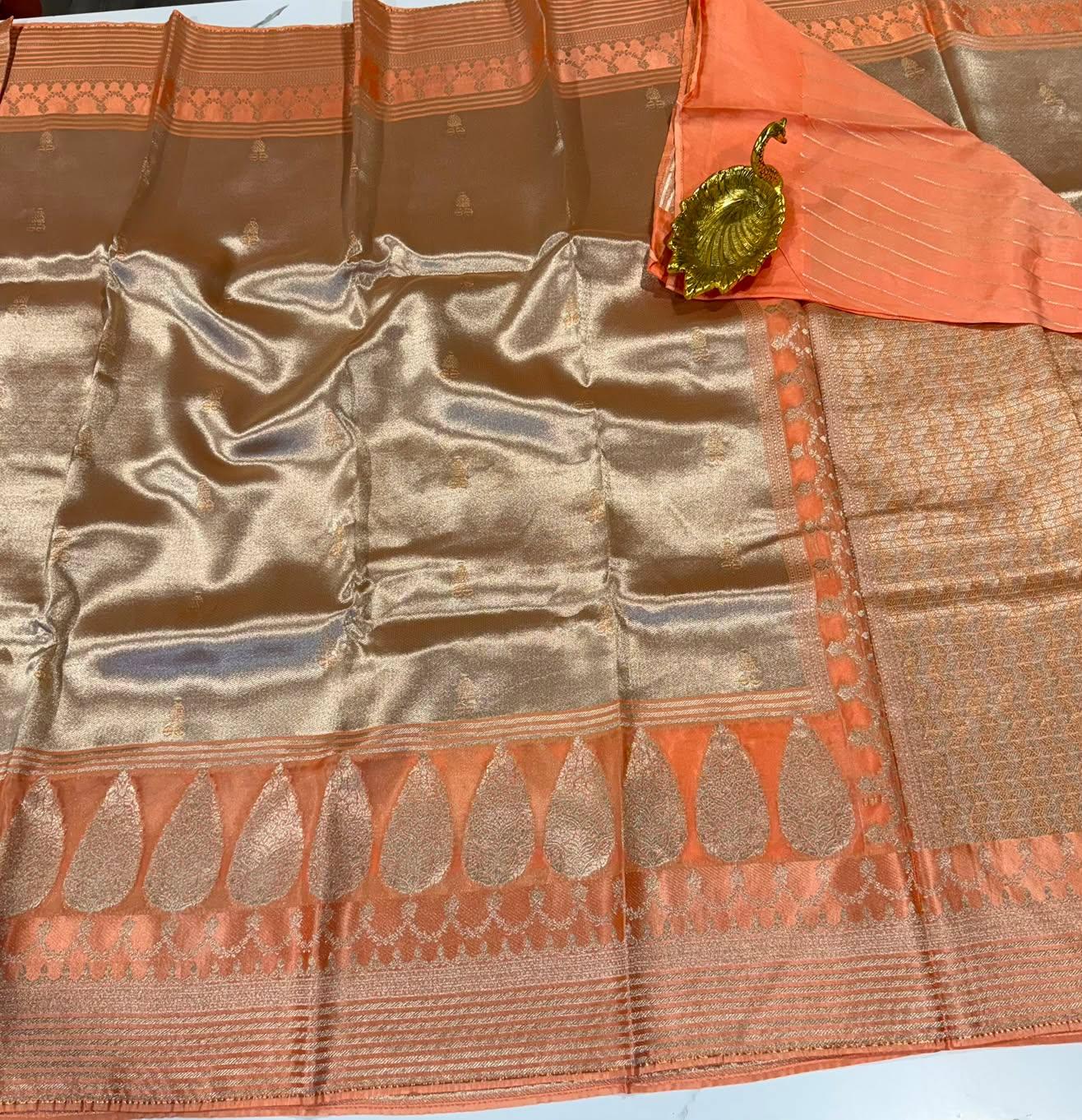 Kk - 4500 peach colour kanchi kora tissue saree
