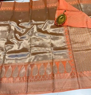Kk - 4500 peach colour kanchi kora tissue saree