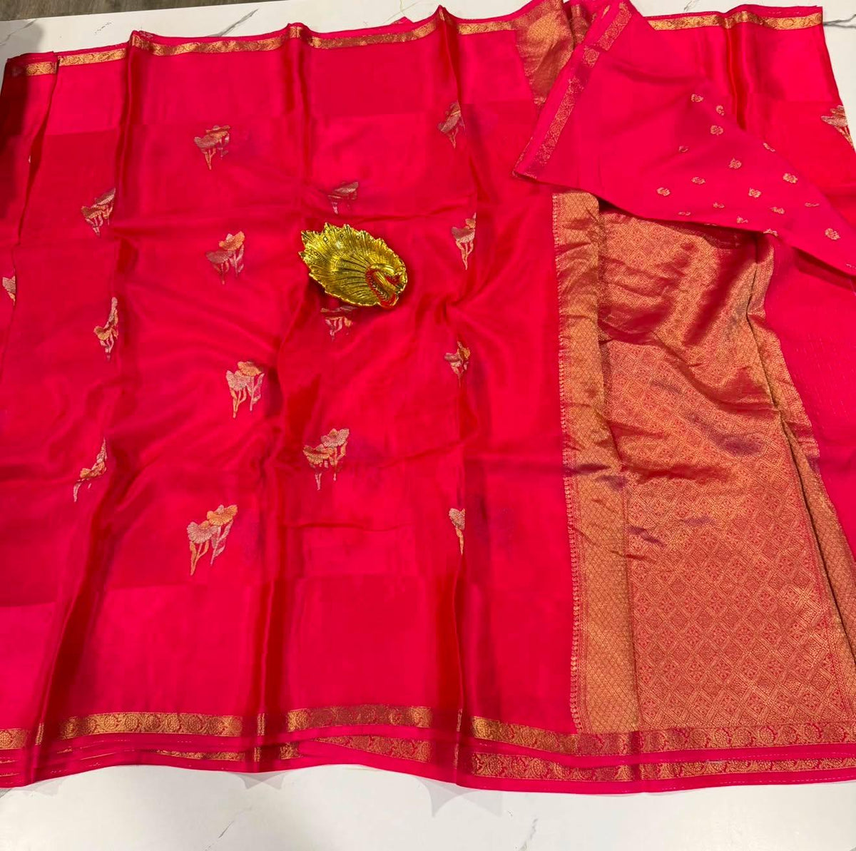 BZ-3400 hot pink colour Banaras kora sarees