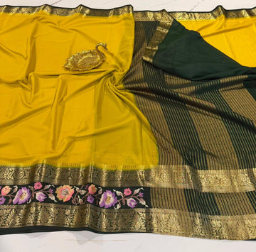 LD-M2 yellow & green boarder sarees semi Mysore sarees