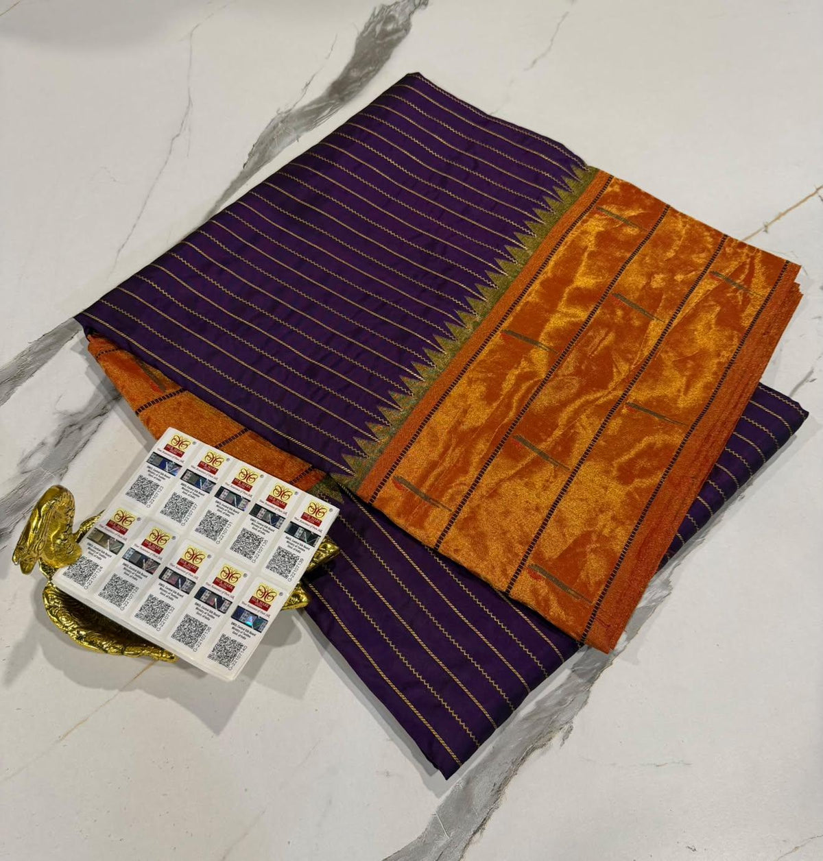 3mp Purple colour Muniya Paithani pure silk sarees