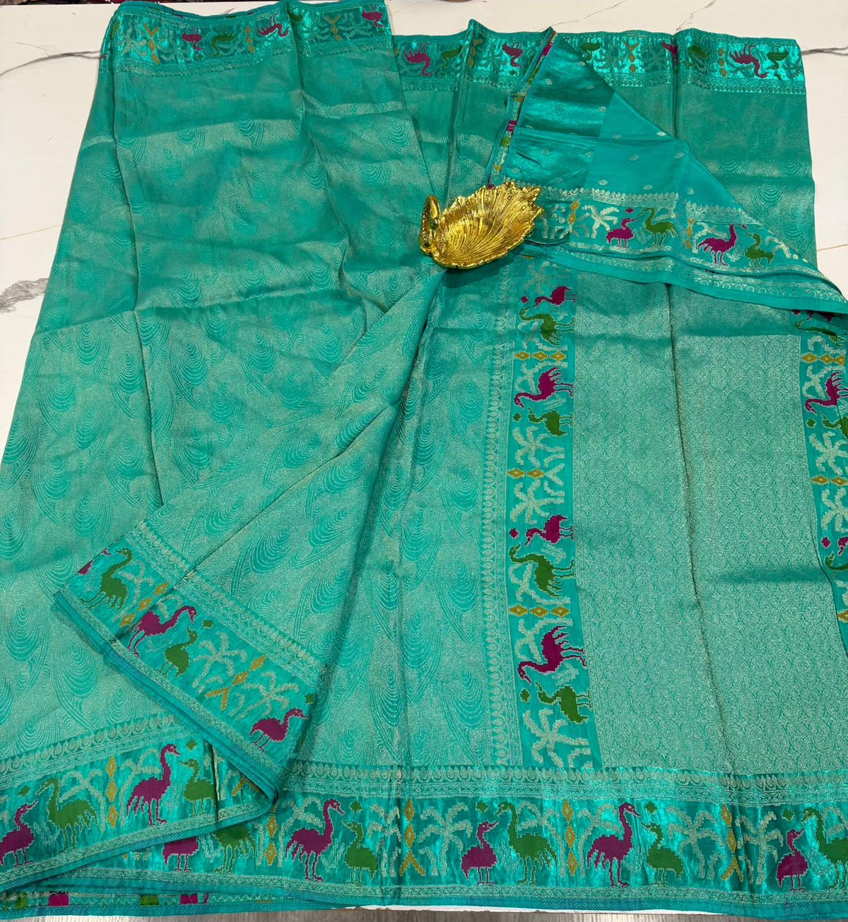 T-2998 Sea blue colour banaras tissue Mashru borders saree