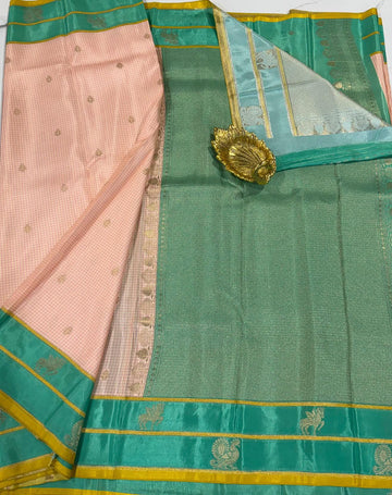 BV-4 Baby pink n sea green colour Benaras viscous crepe saree