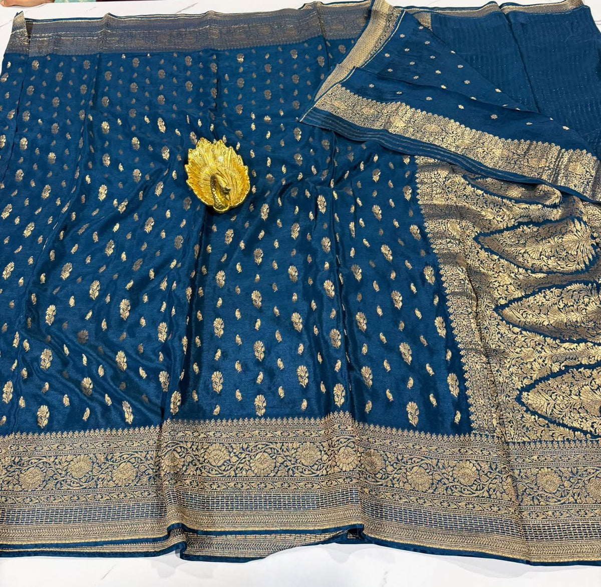 R-3800 navy blue colour Banaras crepe
