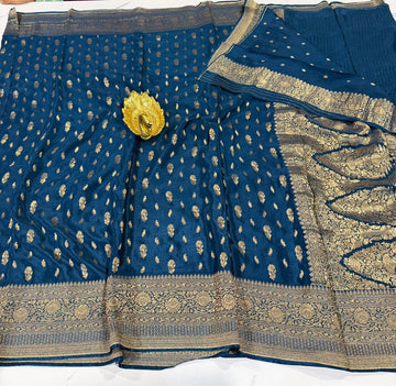 R-3800 navy blue colour Banaras crepe
