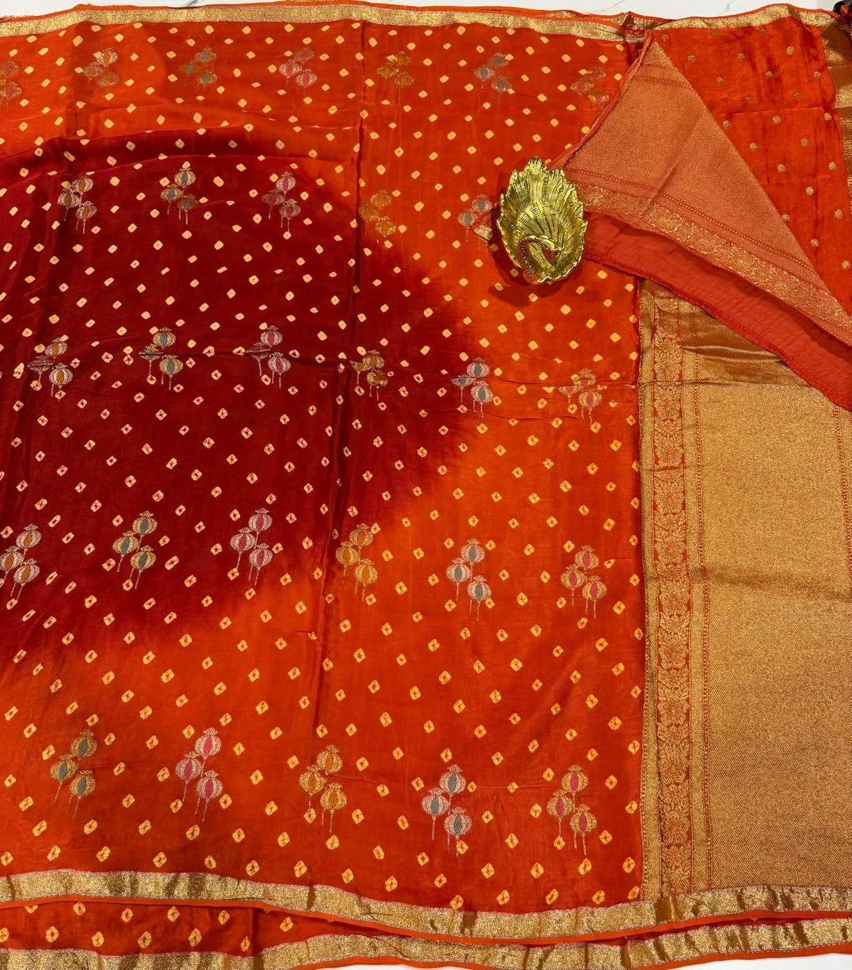 MH-4950 Orange nd Brown colour Mashru Bandija Saree