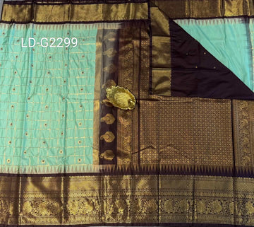 LD-G2299 vintage Semi Gadwal sea blue and brown with checks saree