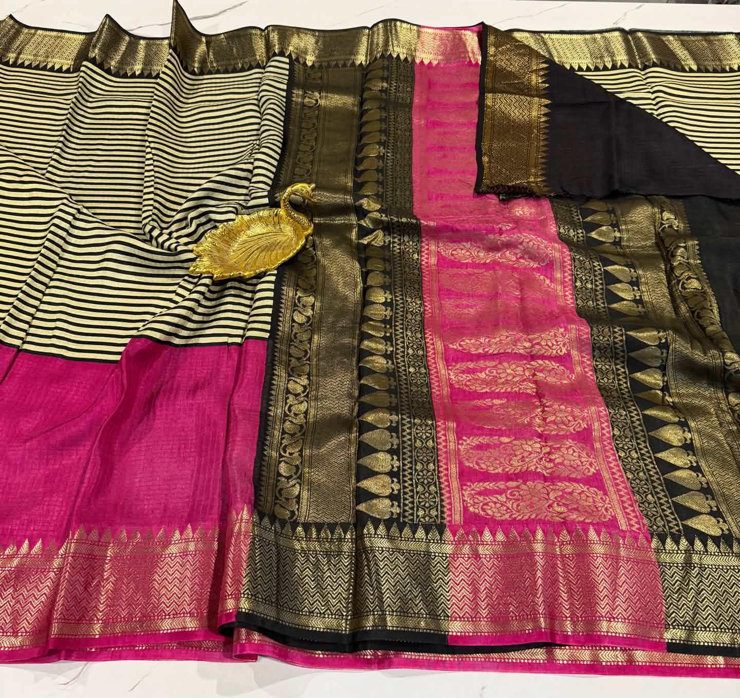 LD-2650 Ganga Jamuna saree black and pink saree