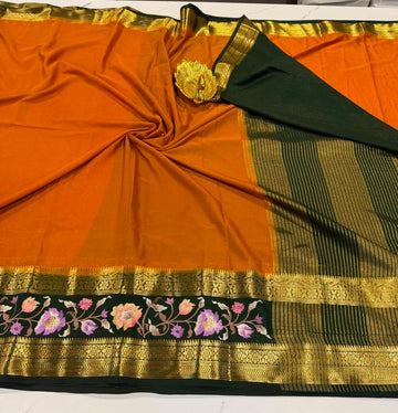 LD-M2 mustard yellow & green boarder sarees semi Mysore sarees