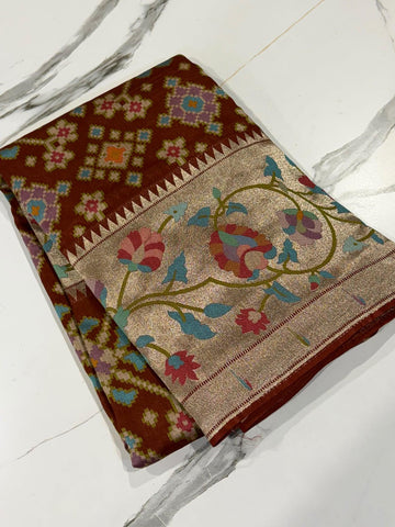 PZ-5999 Brown colour Fusion Patola paithani saree