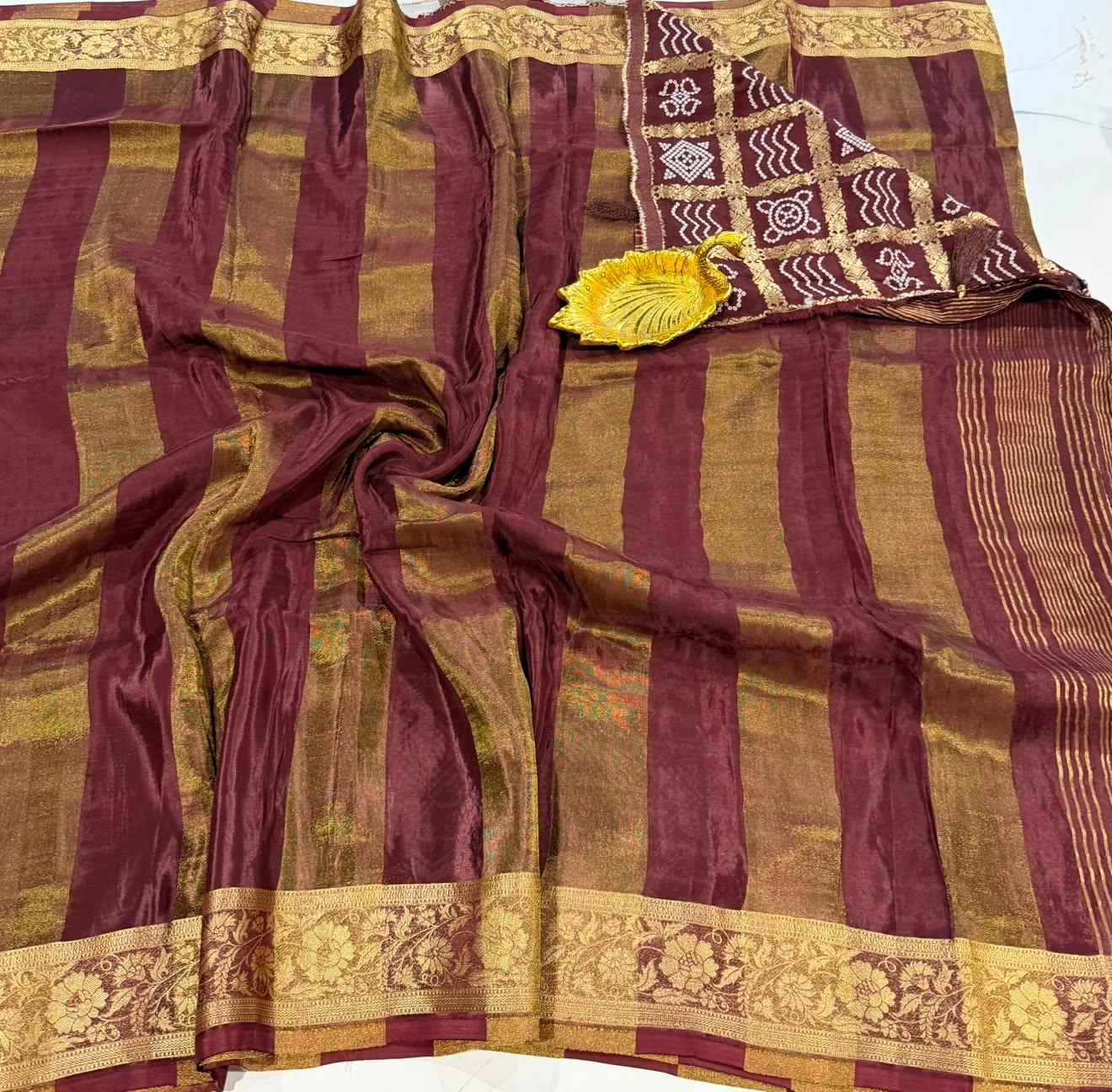 BS9 Banaras semi crepe brown colour saree with Bandini design blouse