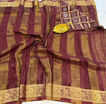 BS9 Banaras semi crepe brown colour saree with Bandini design blouse