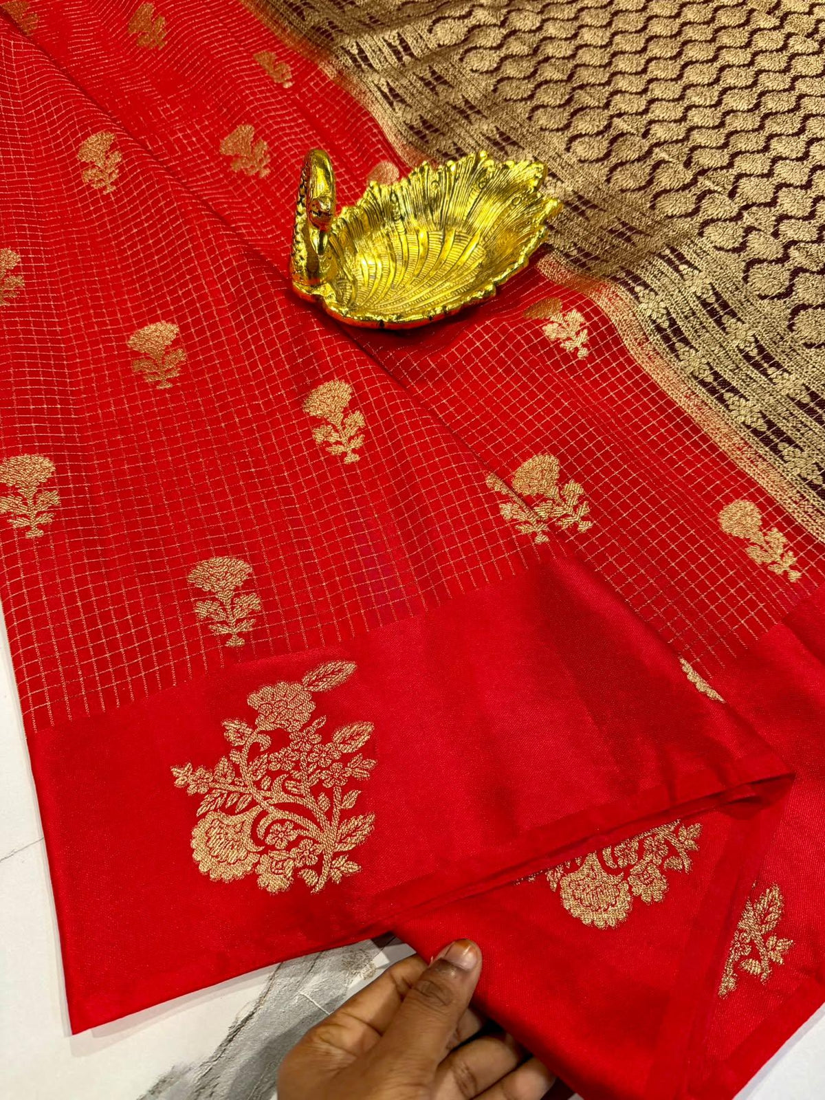 L-2050 Red nd Coffee Brown colour Georgette satin borders saree