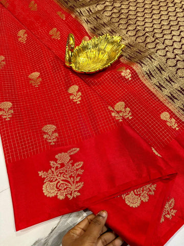 L-2050 Red nd Coffee Brown colour Georgette satin borders saree
