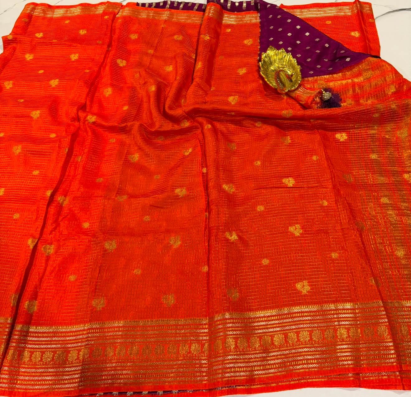 SA-1950 Orange colour banaras vintage Kanchi saree