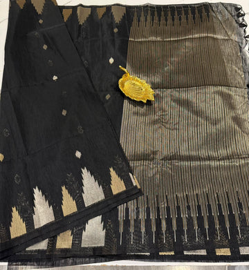 TL-1550 Black k colour Linen jamdani temple saree