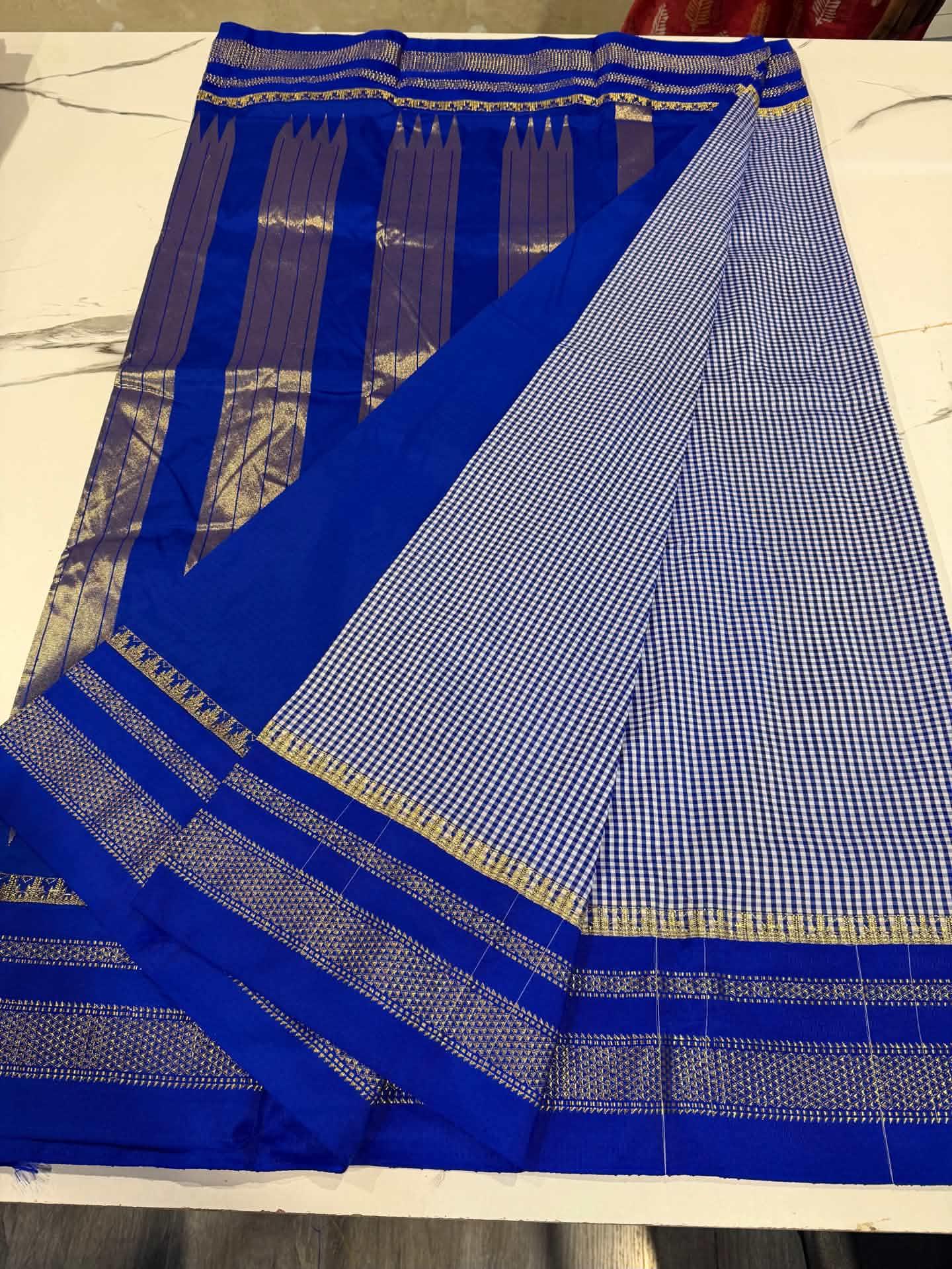 LD-N22 narayanapeta checks sarees blue and blue saree