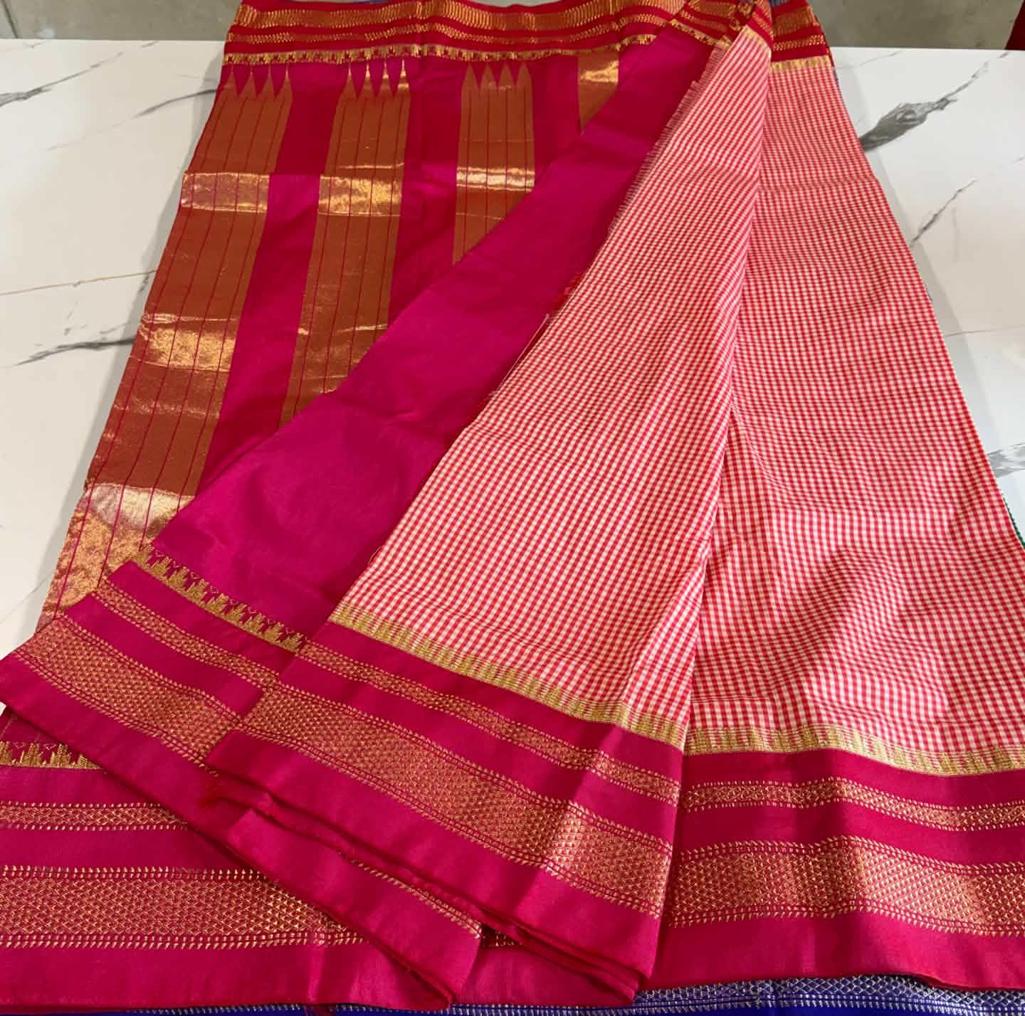 LD-N22 narayanapeta checks sarees pink and pink saree
