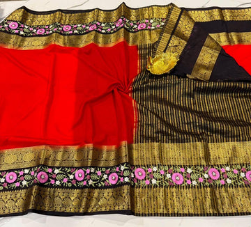 LD-M2 red & black semi Mysore saree