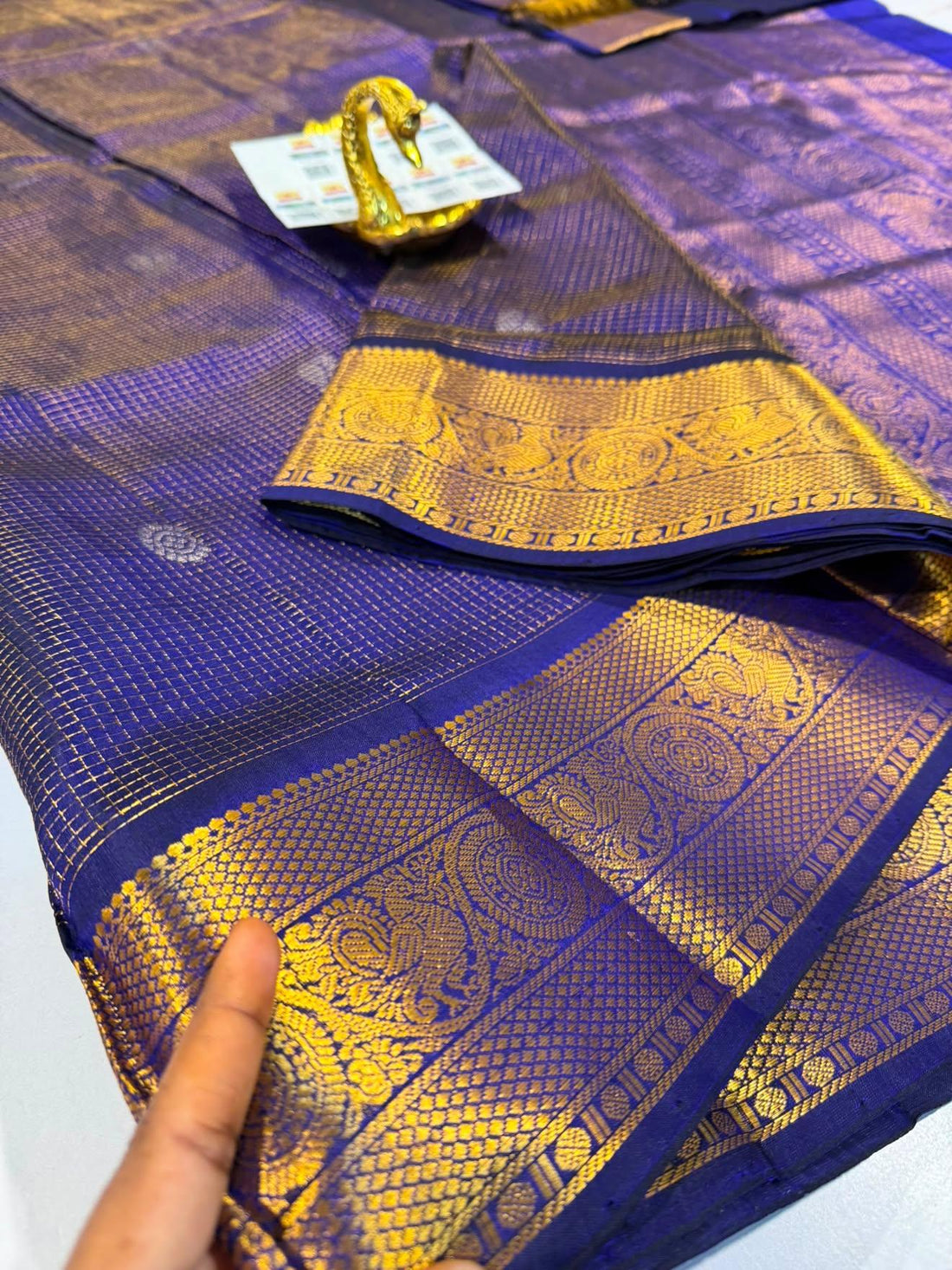 PHV-115 ink blue colour pure handloom vintage kanchi saree