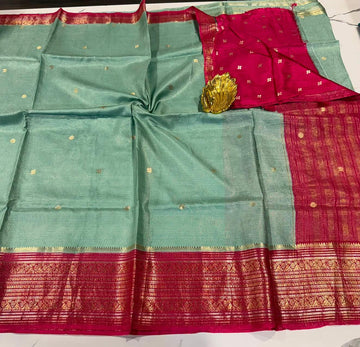 VKC2149BB - sage green n pink colour Brdr Vintage Kanchi saree