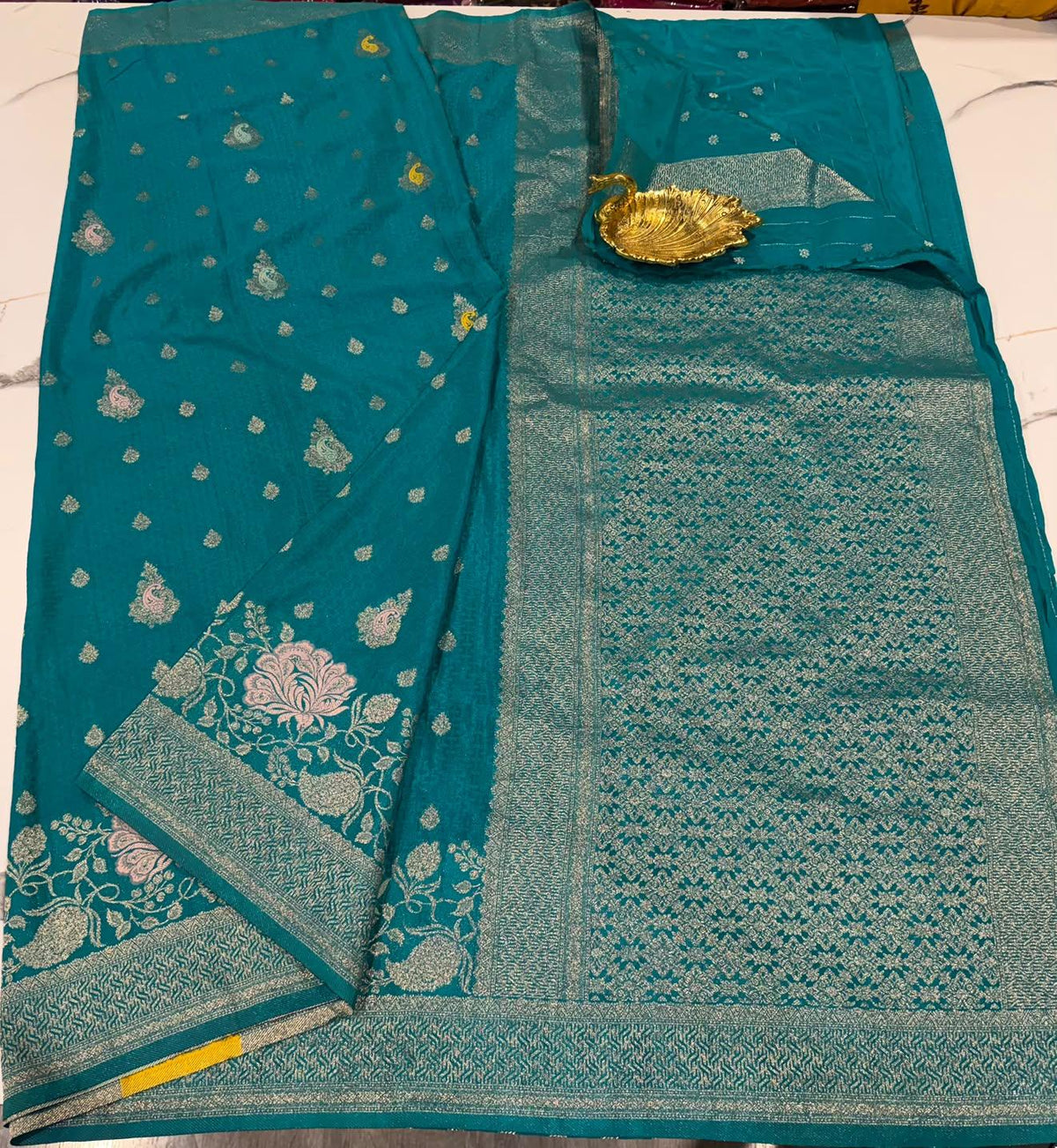 BC-1850 Rama Blue colour benny crepe saree