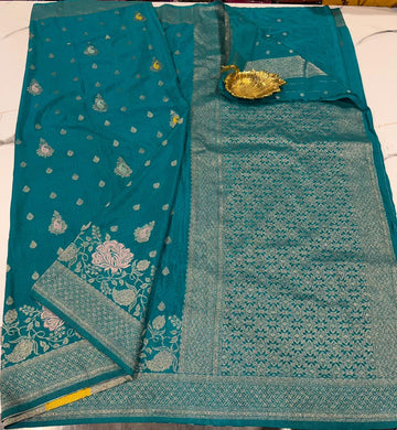 BC-1850 Rama Blue colour benny crepe saree