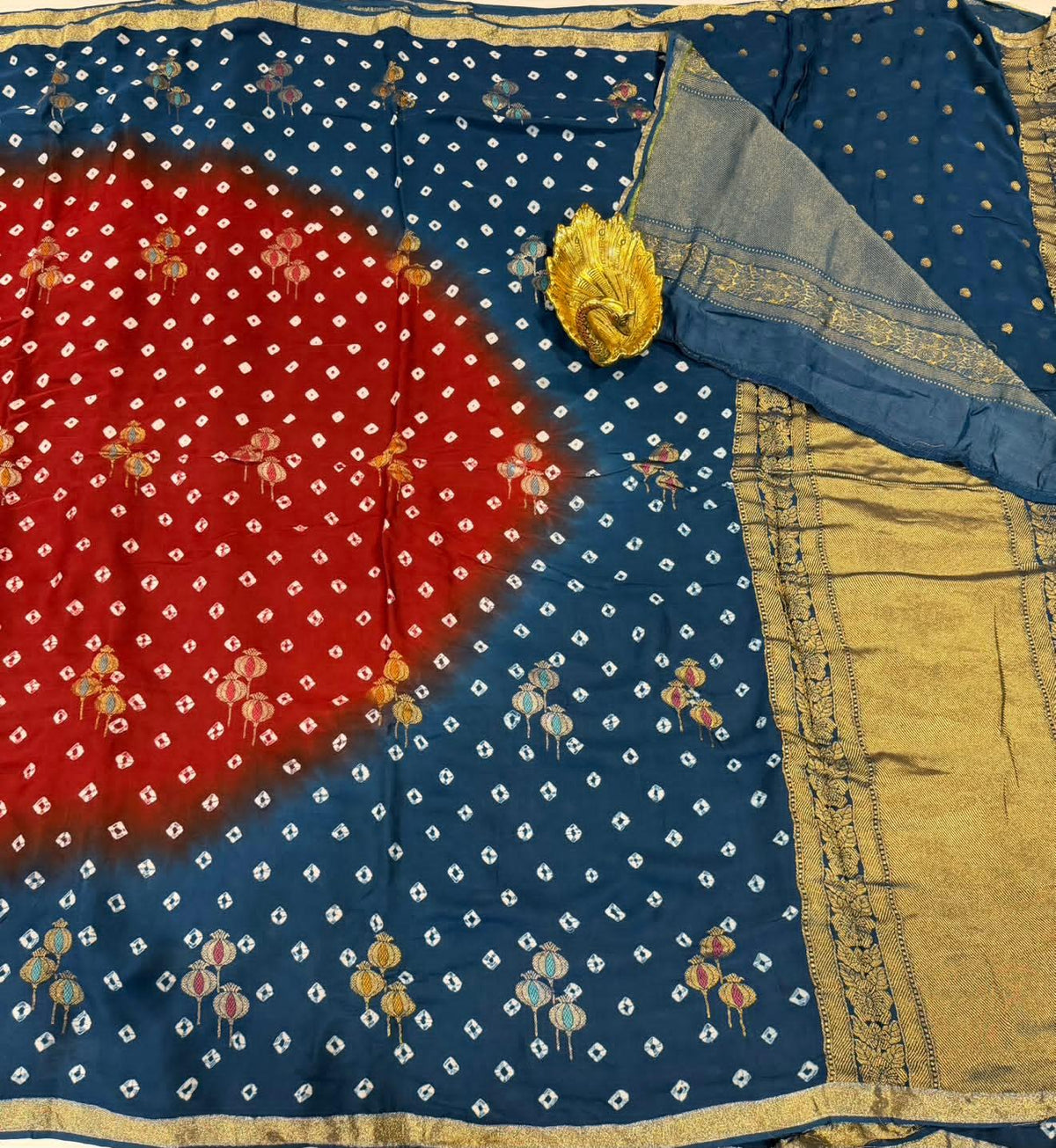 MH-4950 Peacock blue nd Meroon colour Mashru Bandija Saree