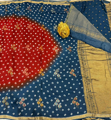 MH-4950 Peacock blue nd Meroon colour Mashru Bandija Saree