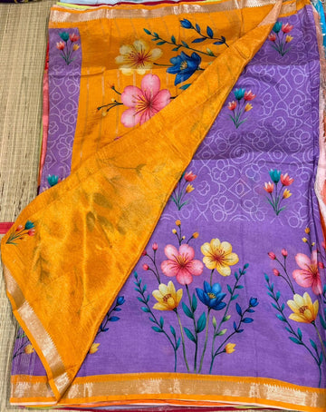 MH-33 lavender n orange colour Handloom Mangalagiri pattu saree