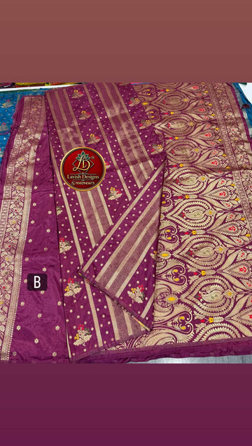 Mc-1399 Wine colour Moonga crepe vertical lines sarees