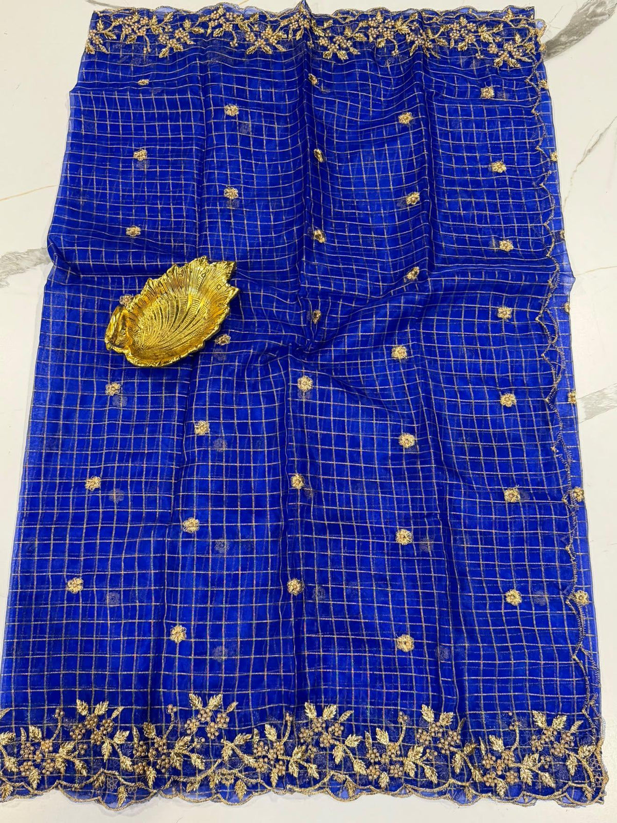 Dark Blue Organza cut work dupatta