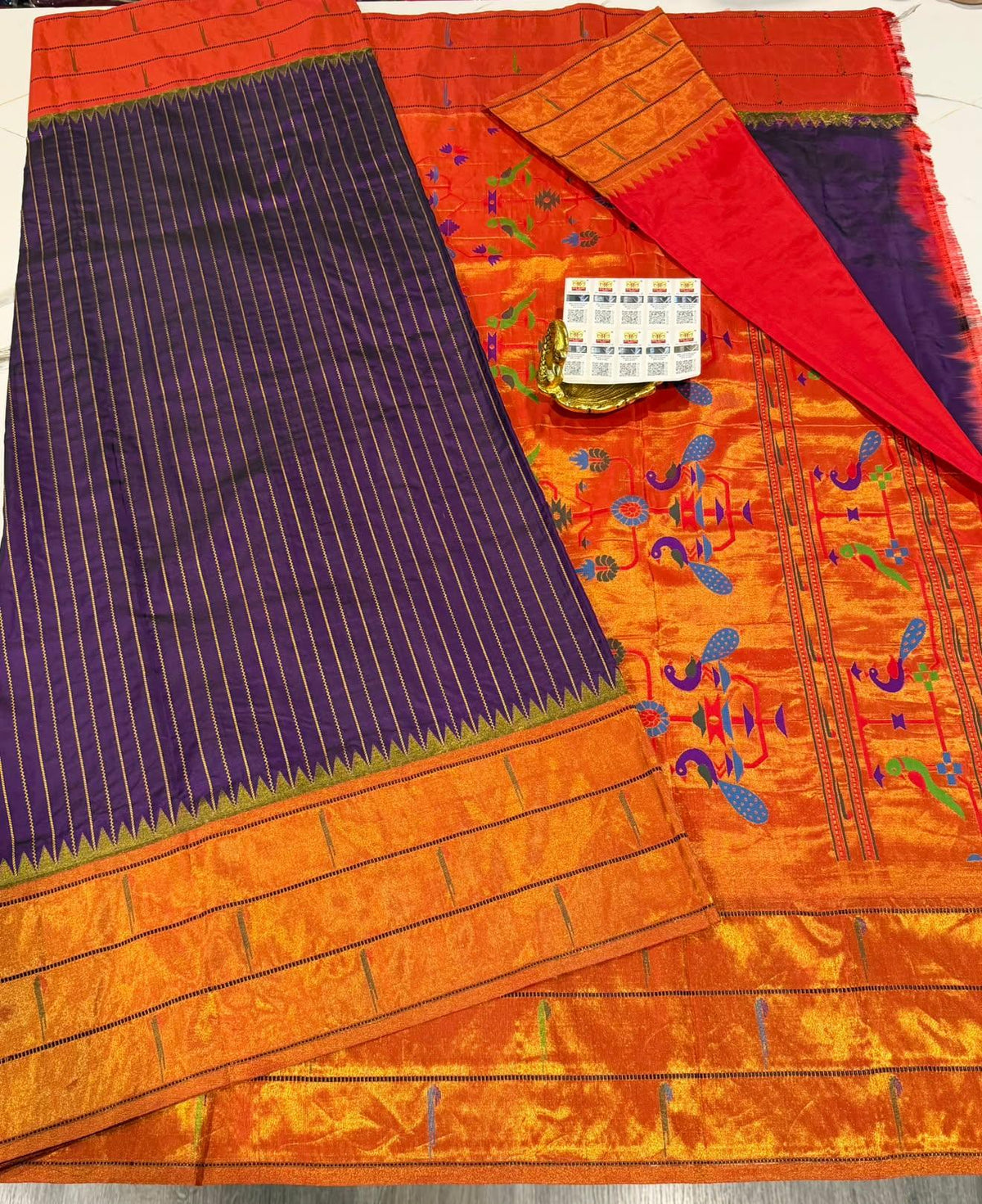 3mp Purple colour Muniya Paithani pure silk sarees