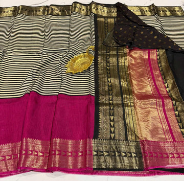 LD-2650 Ganga Jamuna saree black and rani  pink saree