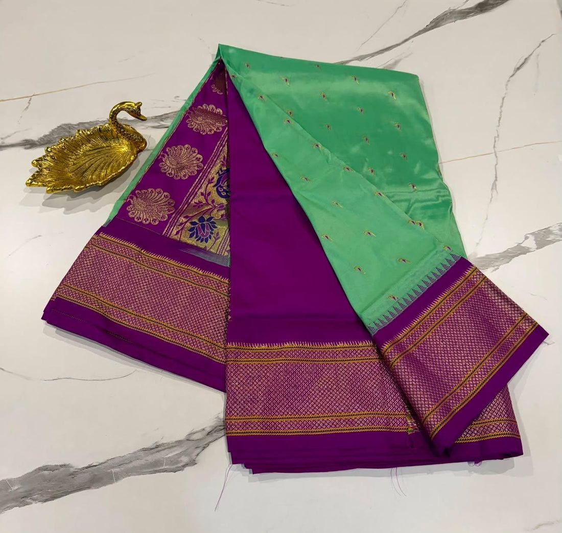 LD-N9 narayanapeta semi pattu green and mengentha saree